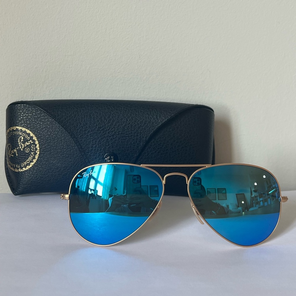 Ray Ban Aviator Flash Blue Mirror Sunglasses RB3025 112/17 Large 58/14 Gold 58mm